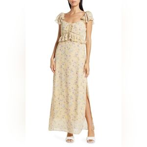 Lush Floral Ruffled Cap Sleeve Maxi Dress Boho Chic Small Yellow